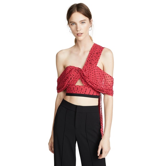 Self-Portrait Tops - Self-Portrait Asymmetrical Polka Dot Chiffon Top
